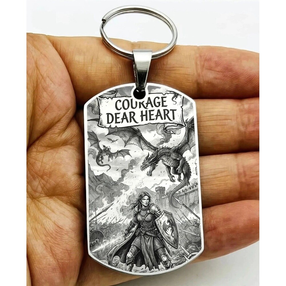 Courage Dear Heart Dragon Warrior Viking Stainless Keychain Reminder Life Happy